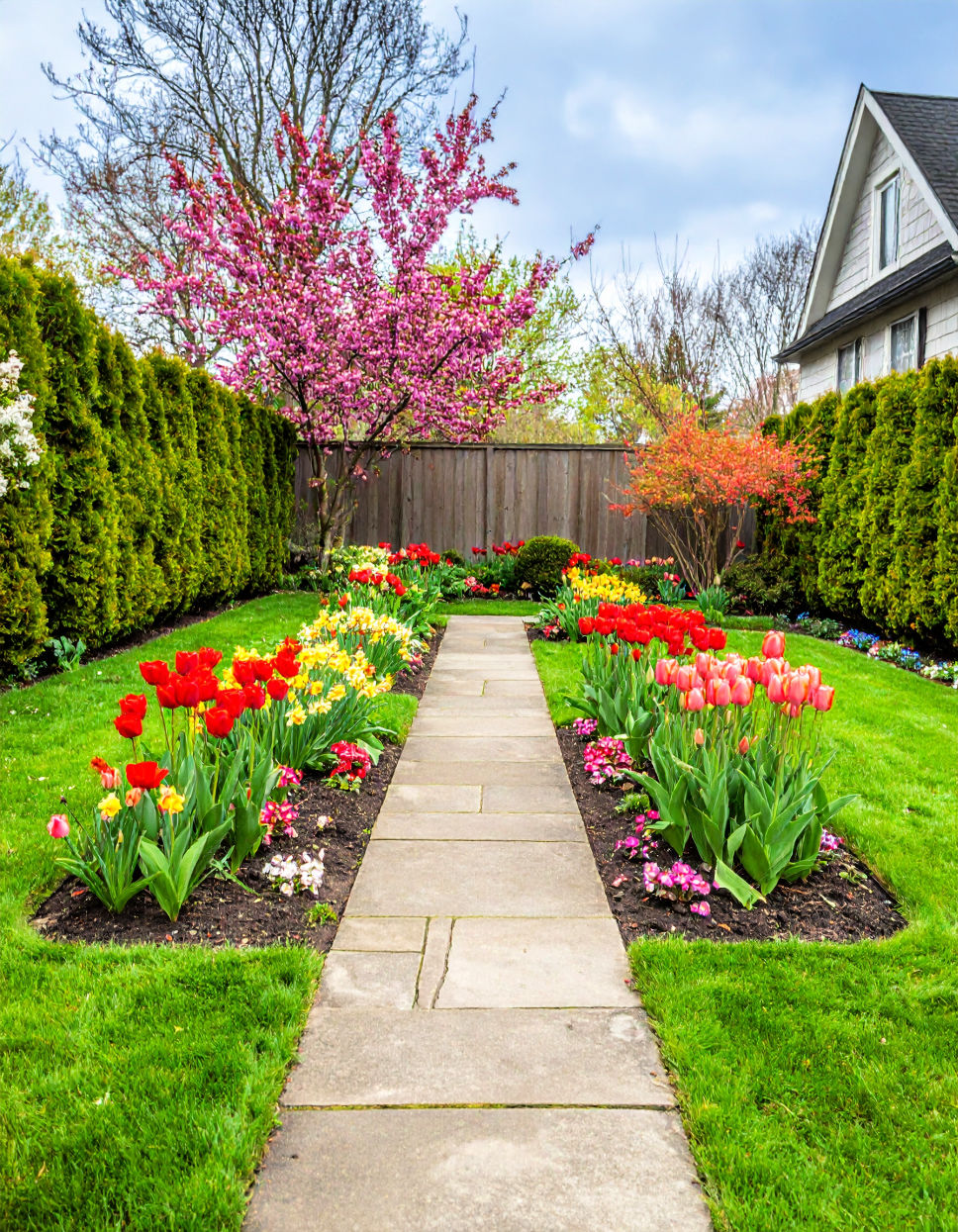Formal Boxwood and Flower Bed Combination