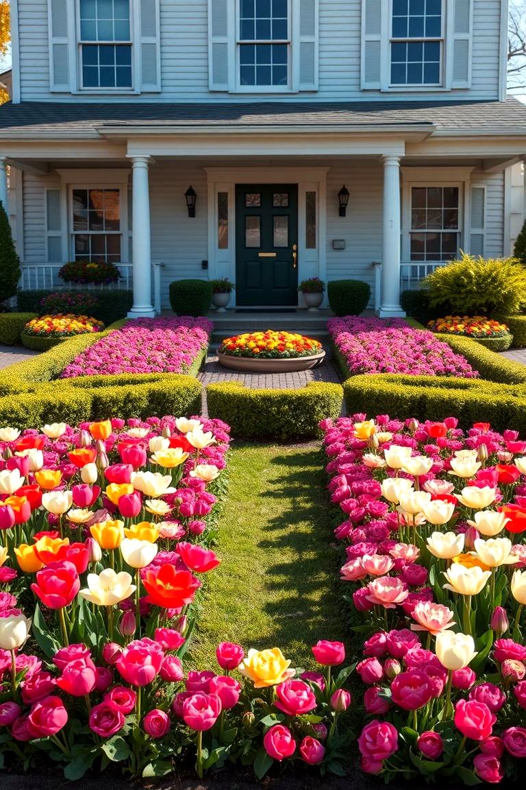 Formal Flower Bed with Symmetry - 25 Front Yard Flower Bed Ideas
