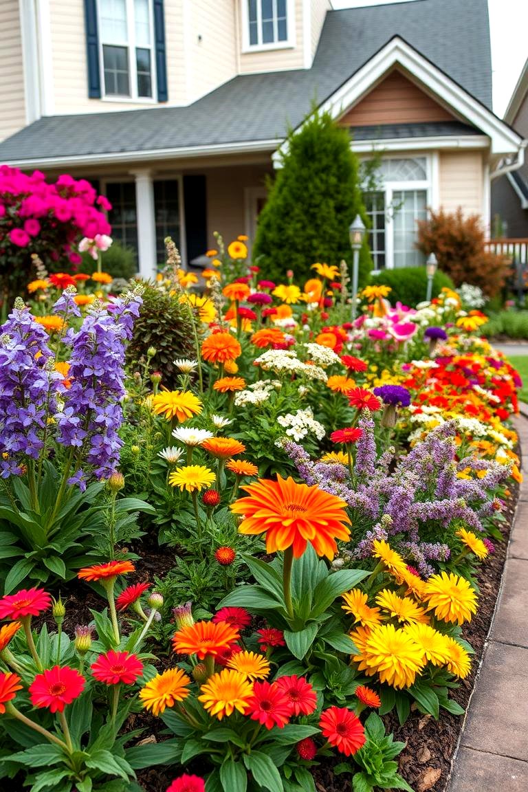 Mixed Flower Border Bed - 25 Front Yard Flower Bed Ideas