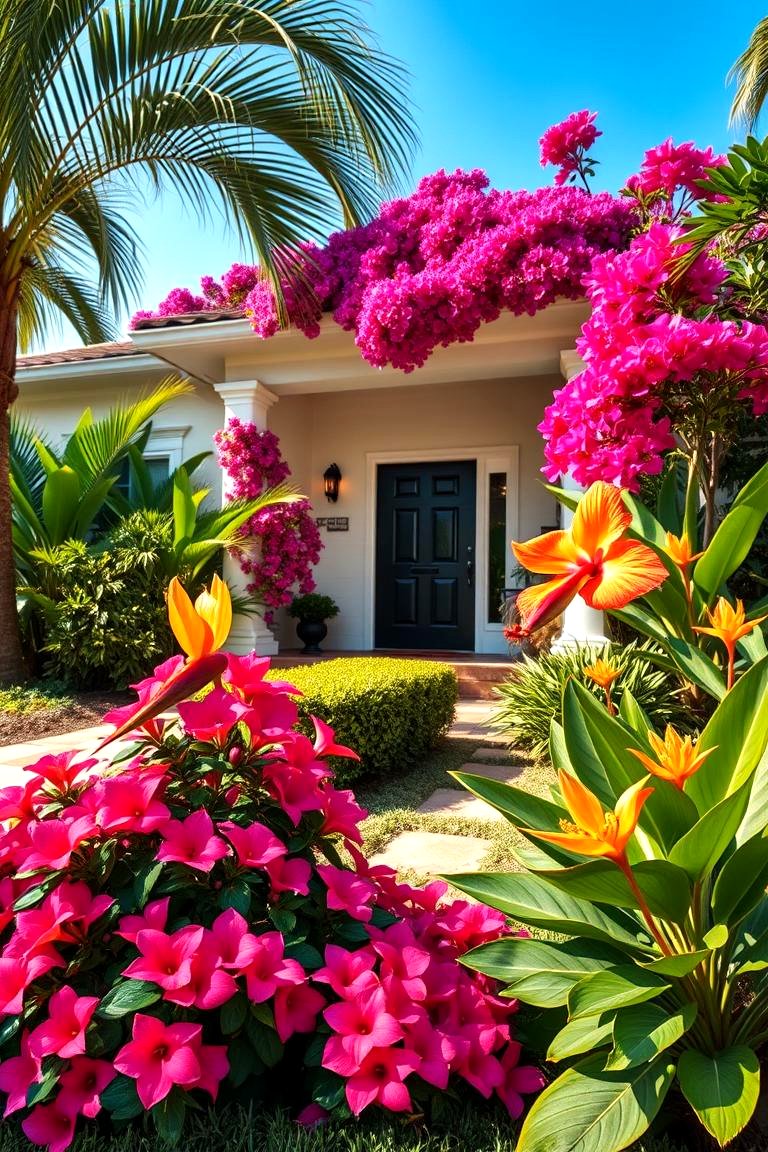 Tropical Vibes with Bold Blooms - 25 Front Yard Flower Bed Ideas