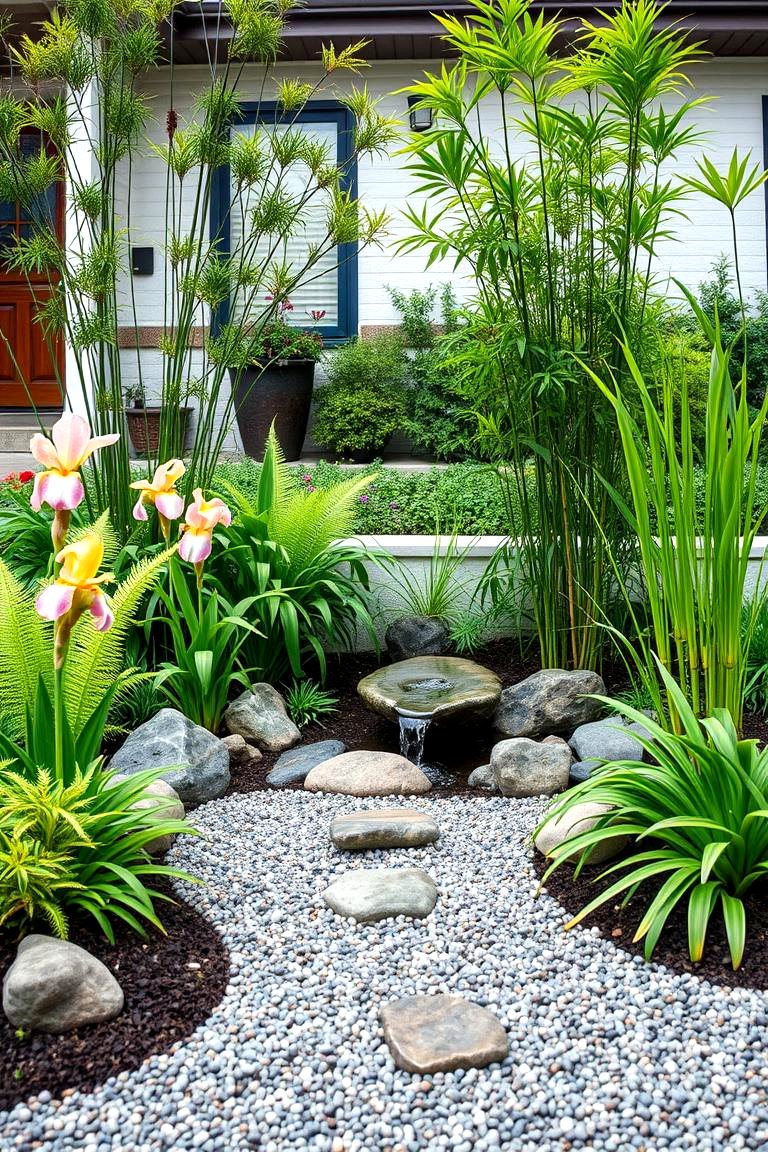 Zen Garden Flower Bed with Tranquil Plants - 25 Front Yard Flower Bed Ideas
